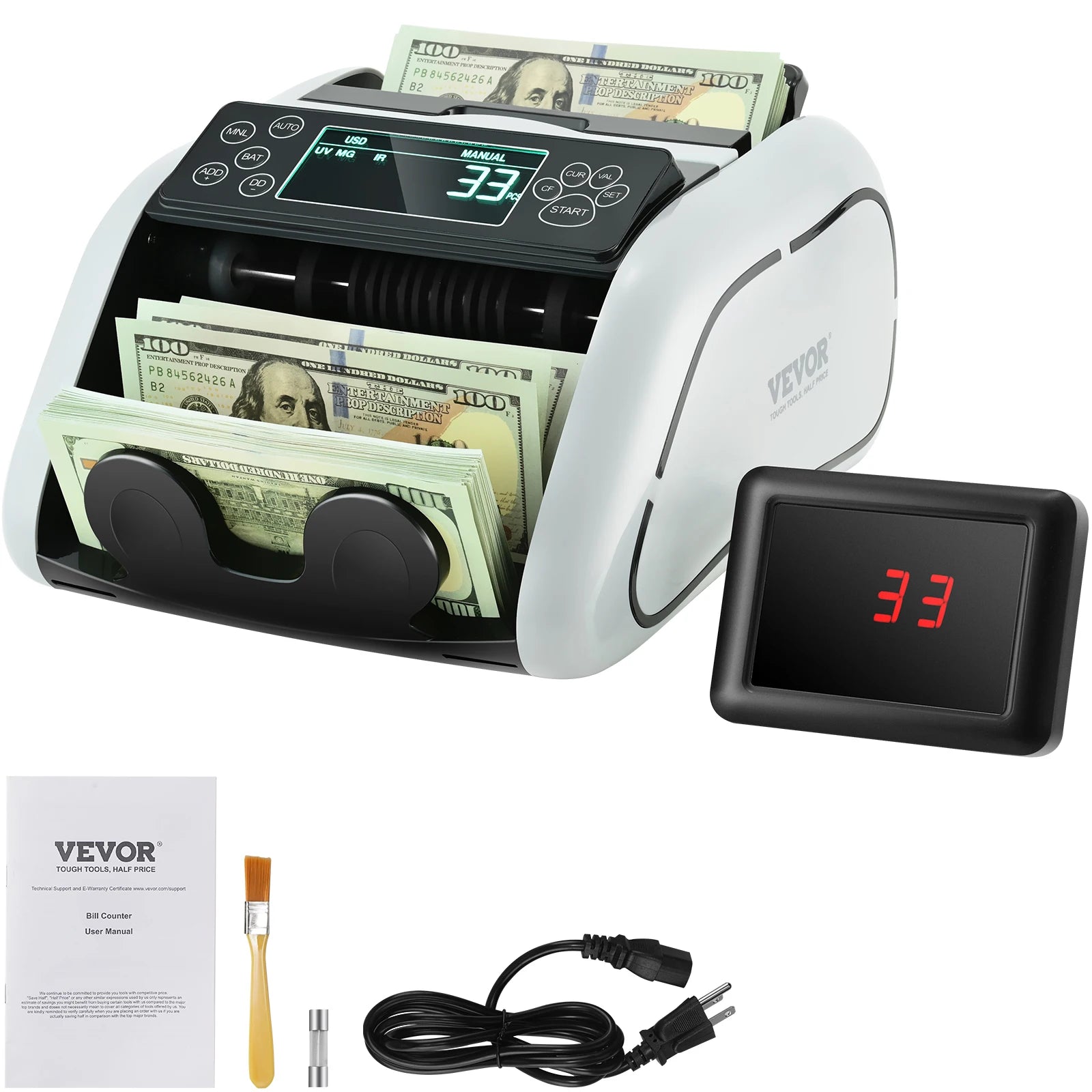 VEVOR 1000 Pcs/Min Money Counter Business Cash Register Bills Counterfeit Bill Detector by UV/MG/IR/DD Function for Bank Store - Premium  from Lizard Vigilante - Just $130.99! Shop now at Lizard Vigilante