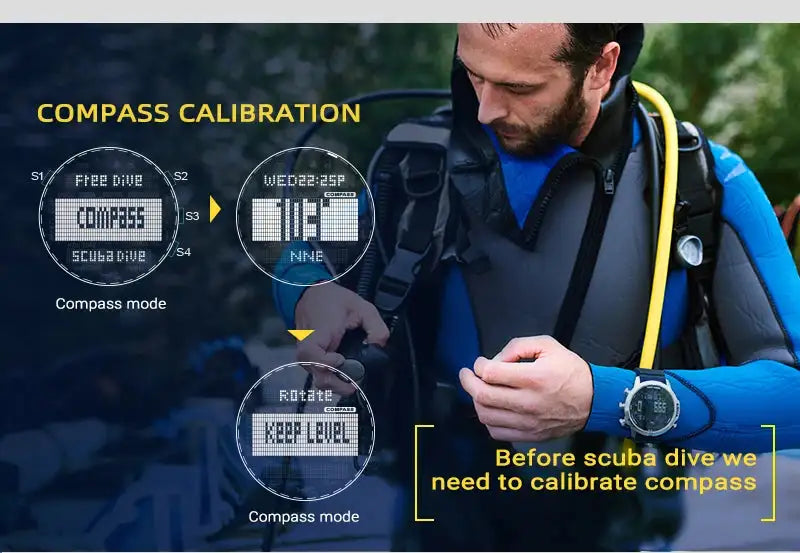 Men Dive Computer Watch Waterproof 100M Smart Digital Free Diving Watches Barometer Compass Temperature Clock