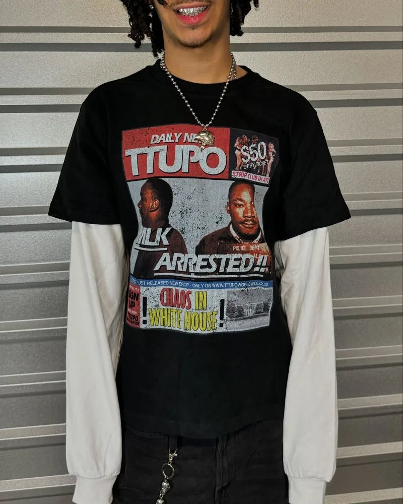 American hip hop trend new print splicing long sleeve women round neck pullover autumn hoodie goth street oversized sweatshirt