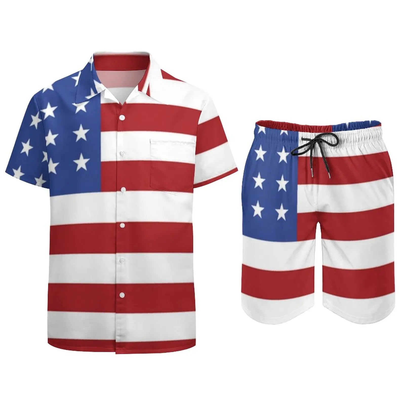 American USA Flag Fitness Outdoor Men Sets Patriotic Stars Stripes Casual Shirt Set Custom Shorts Aesthetic Suit Plus Size - Premium  from Lizard Vigilante - Just $34.99! Shop now at Lizard Vigilante