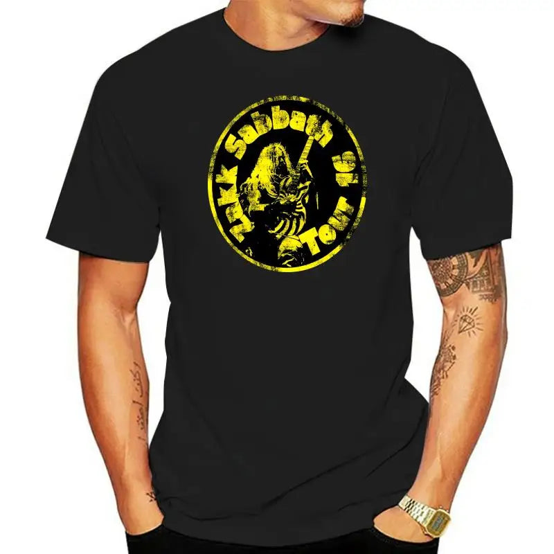 Zakk Sabbath Men’s Yellow Circle Graphic T-Shirt – Black Tee with Colorful Design - Premium T-Shirt from Lizard Vigilante - Just $23.88! Shop now at Lizard Vigilante