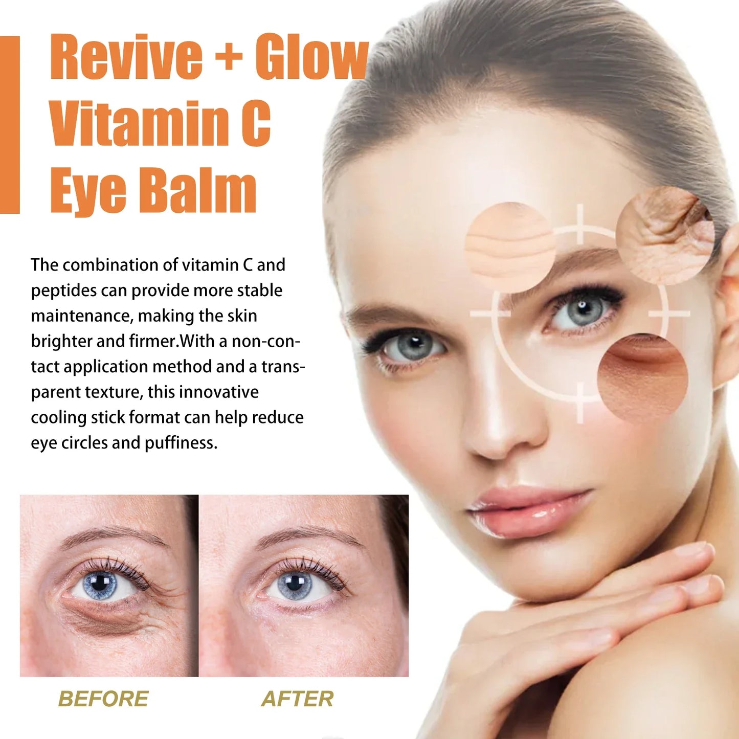 Vitamin C Eye Cream Stick Anti-Wrinkle Moisturizing Balm Eye Bag Removal Dark Circles Reduce Fine Lines Anti Puffiness Eye Cream