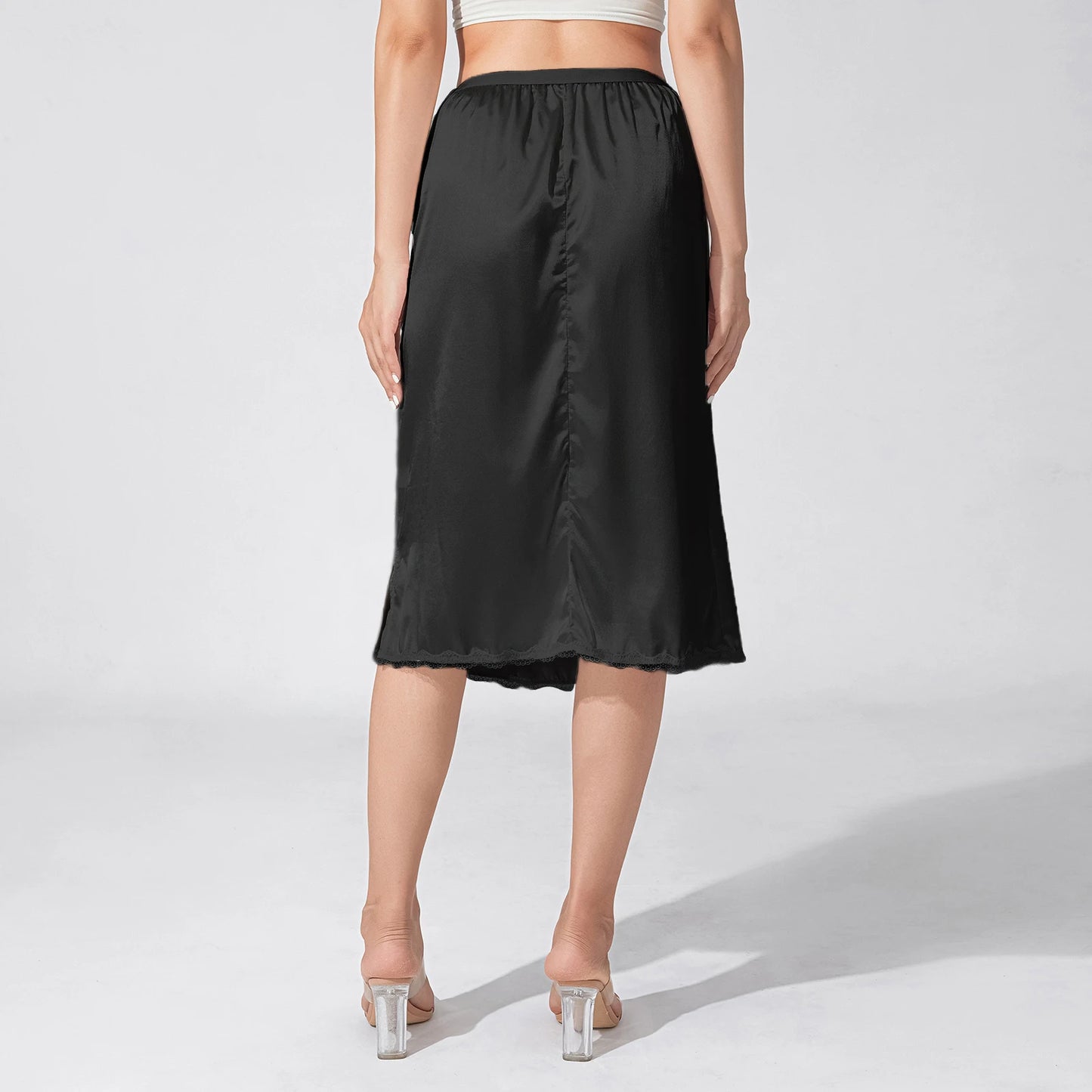 Goocheer Satin Underskirt – Women’s Solid Color Elastic Waist Lace Trim Skirt for Under Dresses - Premium skirt from Lizard Vigilante - Just $22.88! Shop now at Lizard Vigilante