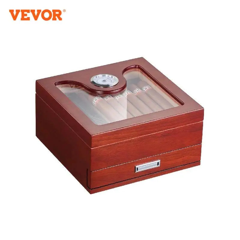 VEVOR Cigar Humidor Glass Top Cigar Humidor Box Handmade Spanish Cedar Wood Cigar Desktop Box Cigar Storage Case with Hygrometer - Premium  from Lizard Vigilante - Just $95.99! Shop now at Lizard Vigilante