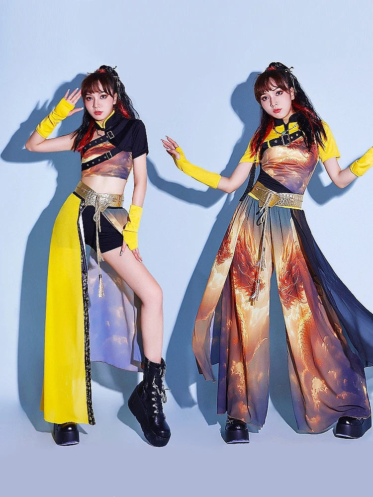 Vibrant Yellow Kpop Jazz Dance Costume for Women, Performance Stagewear, DJ & Nightclub Outfit, Streetwear Dancewear - Premium costume from Lizard Vigilante - Just $73.99! Shop now at Lizard Vigilante