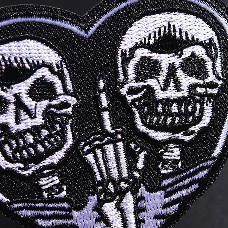 Double Skull Heart: 8x7cm Embroidered Patch for Clothing Iron on Sew Applique Cute Fabric Shoes Bags DIY Decoration - Premium patch from Lizard Vigilante - Just $13.99! Shop now at Lizard Vigilante