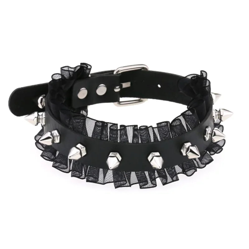 Harajuku Punk Rock Goth Choker - PU Leather Rivet Heart Cross Spike Necklace for Women, Hip Hop Bondage Jewelry - Premium choker from Lizard Vigilante - Just $23.88! Shop now at Lizard Vigilante