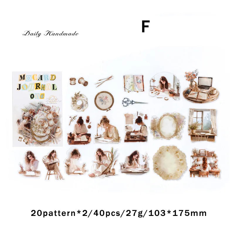 Journamm 40pcs/pack PET Materials Character Sticker DIY Scrapbook Collage Supplies Creative Decor Stationery Aesthetics Stickers