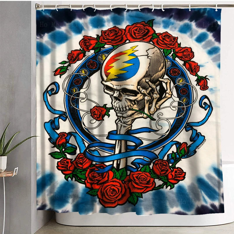 Psychedelic Skull and Rose Tie-dye Shower Curtain - A Fantasy-Inspired Bathroom Makeover - Premium shower curtain from Lizard Vigilante - Just $33.88! Shop now at Lizard Vigilante