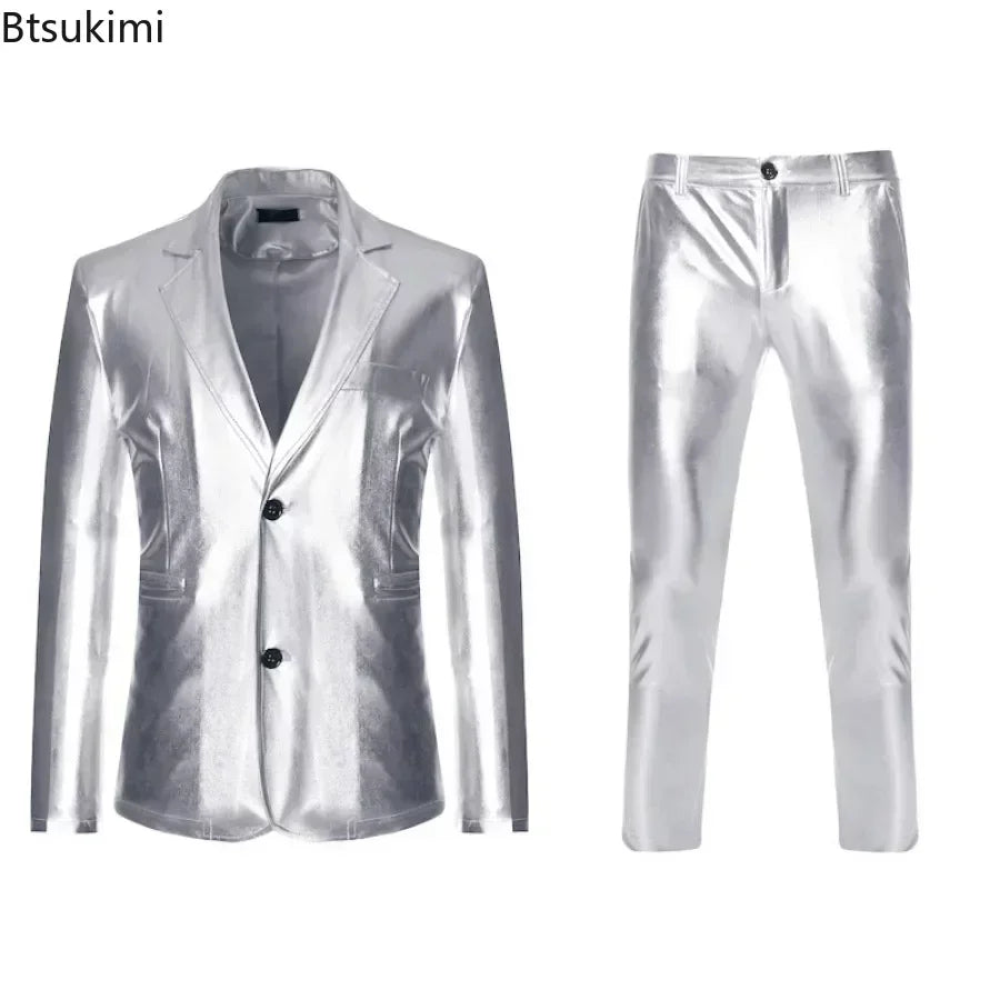 Men's Suit Sets Shiny Gold 2 Pieces Suits Chic Blazer+Pants Sets Stage Perform Clothes Party Nightclub Dancer Costume Sets Men - Premium costume from Lizard Vigilante - Just $49.99! Shop now at Lizard Vigilante