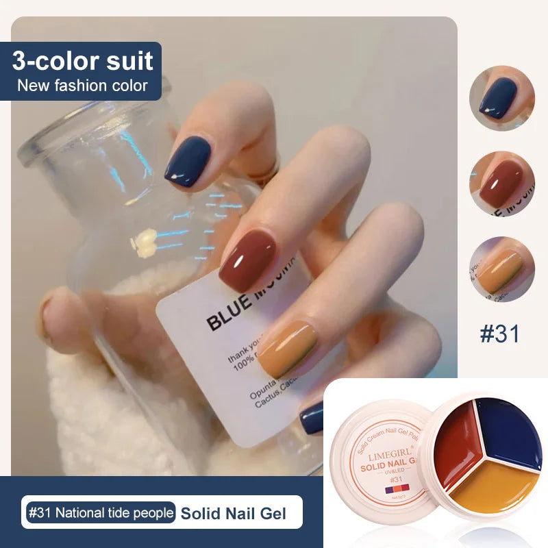 LIMEGIRL Solid Nail Art Gel Polish 15g 3 Colors Cream Soft Gel Polish for Nail Art Beginner DIY Design  Home/Salon Manicure Gift