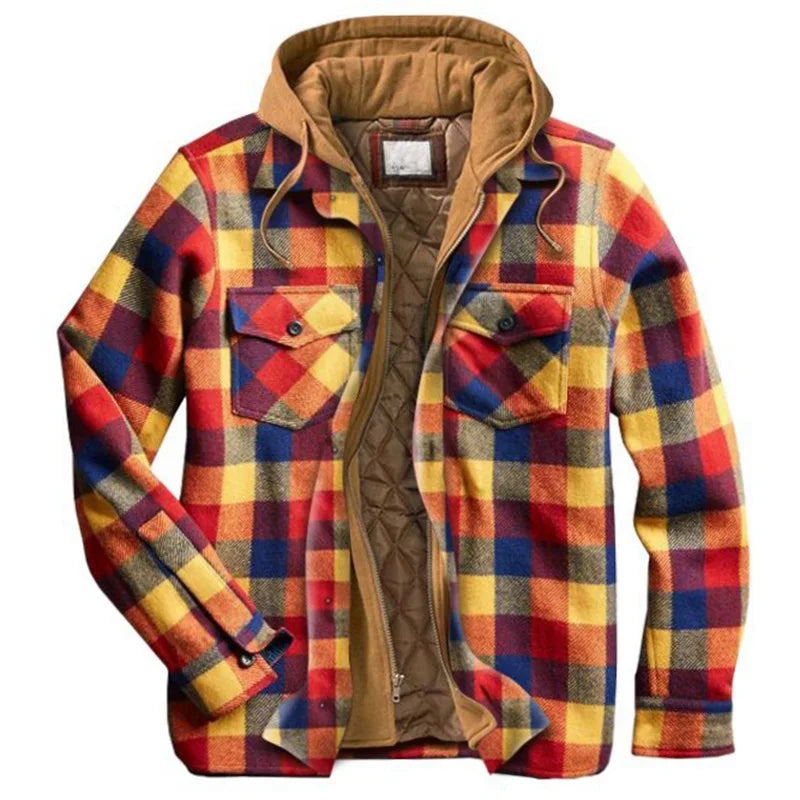 Oversized Plaid Patchwork Hooded Shirt Jacket – Men's Casual Streetwear Outerwear for Autumn & Winter - Premium jacket from Lizard Vigilante - Just $46.66! Shop now at Lizard Vigilante