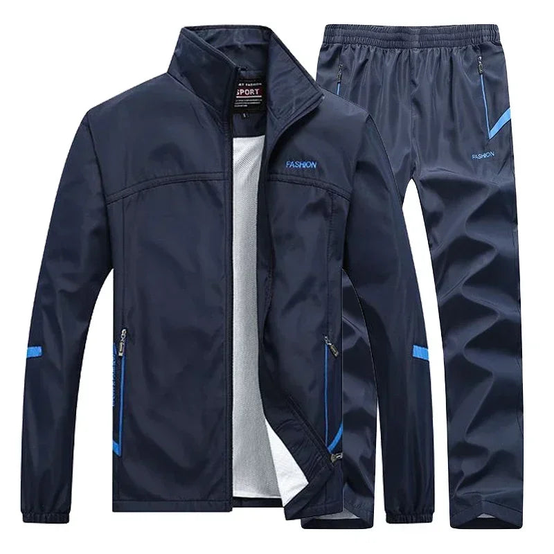 Casual Men's Tracksuit Spring Autumn Sportswear Two Pieces Sets Jackets + SweatPants Joggers Male Zipper Sweatshirt Suit Outfit - Premium  from Lizard Vigilante - Just $95.99! Shop now at Lizard Vigilante