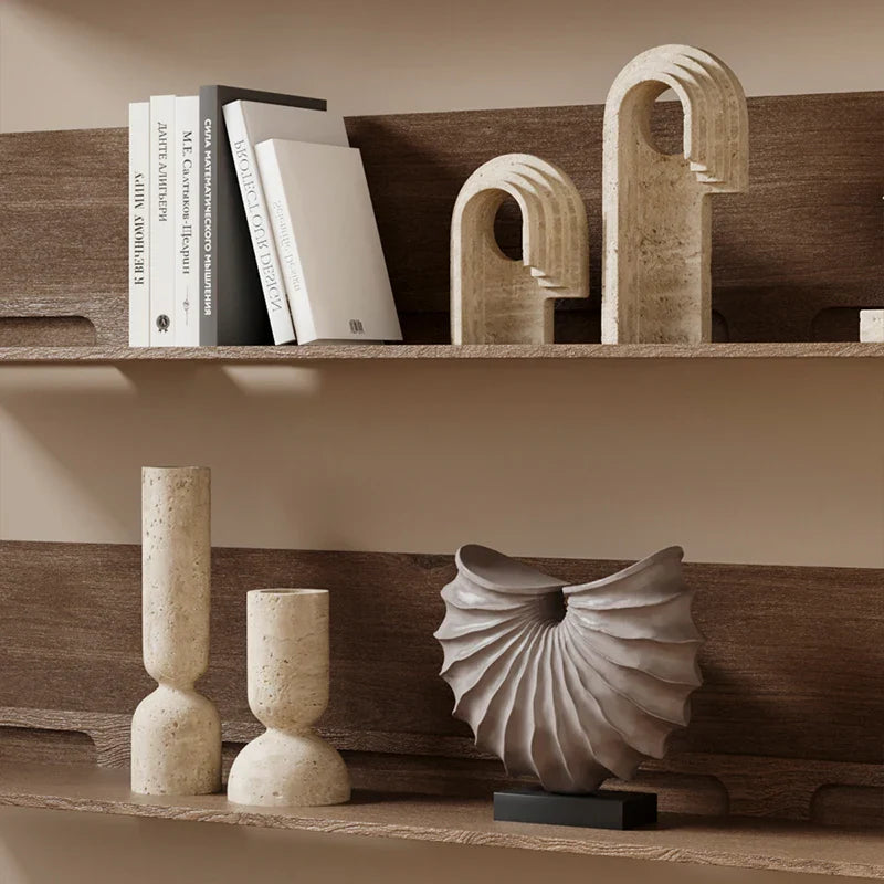 Travertine Sculptures and Figurines Archway Shape Statue for Shelf Coffee Table TV Cabinet Bookshelf Living Room Home Decoration
