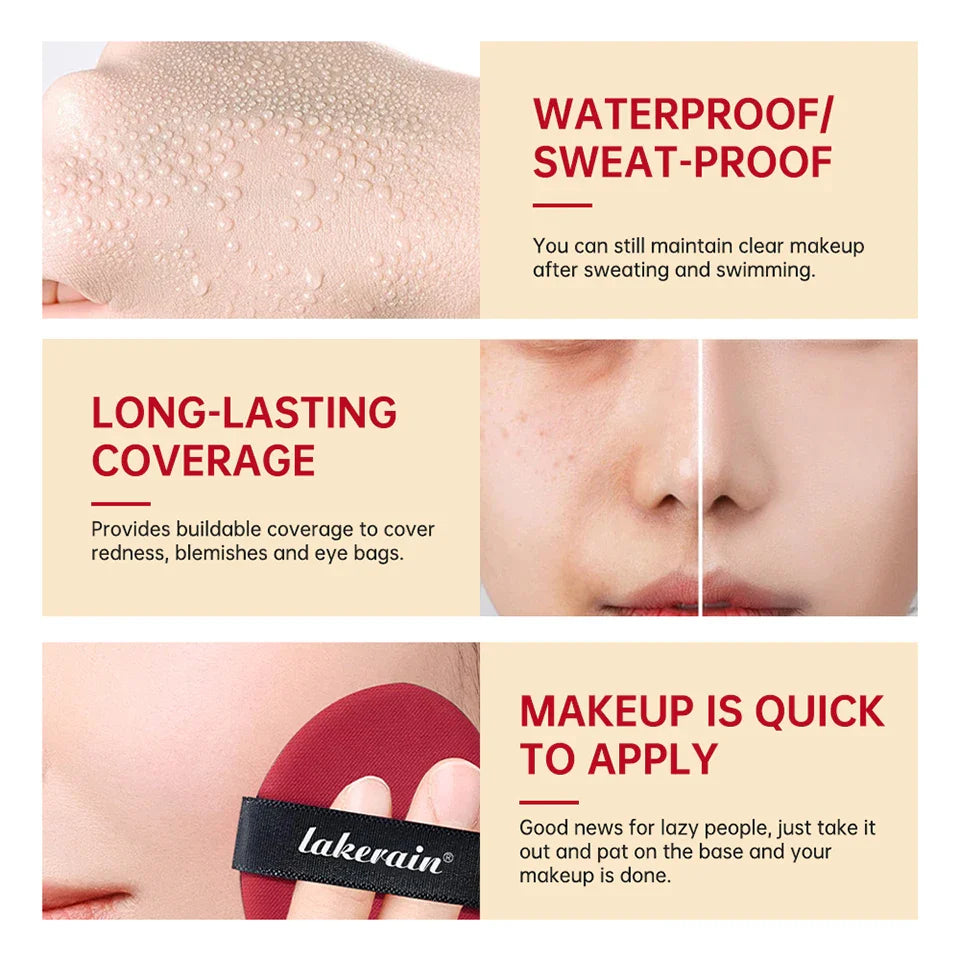 Lakerain Sunscreen Cushion Foundation  Waterproof Long-lasting Brighten Foundation Cream Women Base Makeup Face Korean Cosmetics