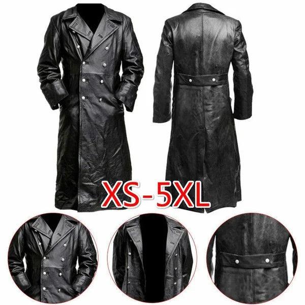 MEN'S GERMAN WW2 Military Uniform Officer Black Faux Leather Trench Coat - Premium jacket from Lizard Vigilante - Just $47.99! Shop now at Lizard Vigilante