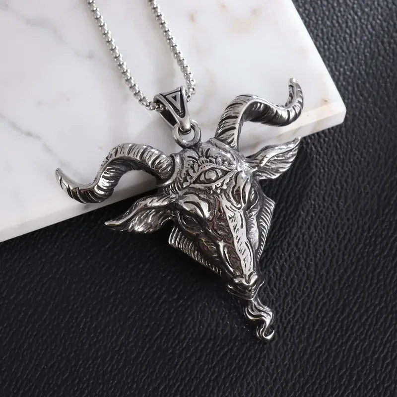 Vintage Lucifer Demon Ram Necklace – Gothic Satanic Pendant for Men – Eye of Truth Punk Party Jewelry - Premium pendant from Lizard Vigilante - Just $16.66! Shop now at Lizard Vigilante