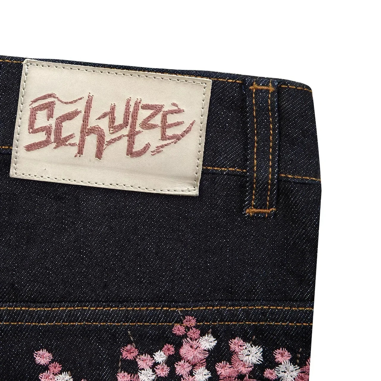 Cherry Blossom Selvedge Wide-Leg Jeans – Y2K Baggy Embroidered Denim Streetwear for Men & Women