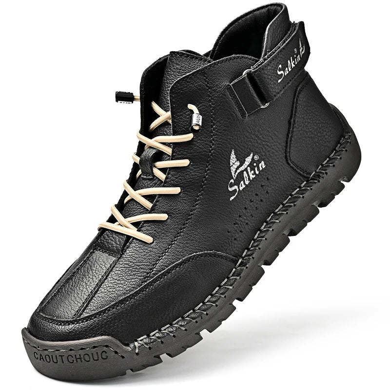Handmade Leather Men’s Ankle Boots – Breathable Casual Outdoor Lace-Up Design Sneakers - Premium boots from Lizard Vigilante - Just $78.88! Shop now at Lizard Vigilante