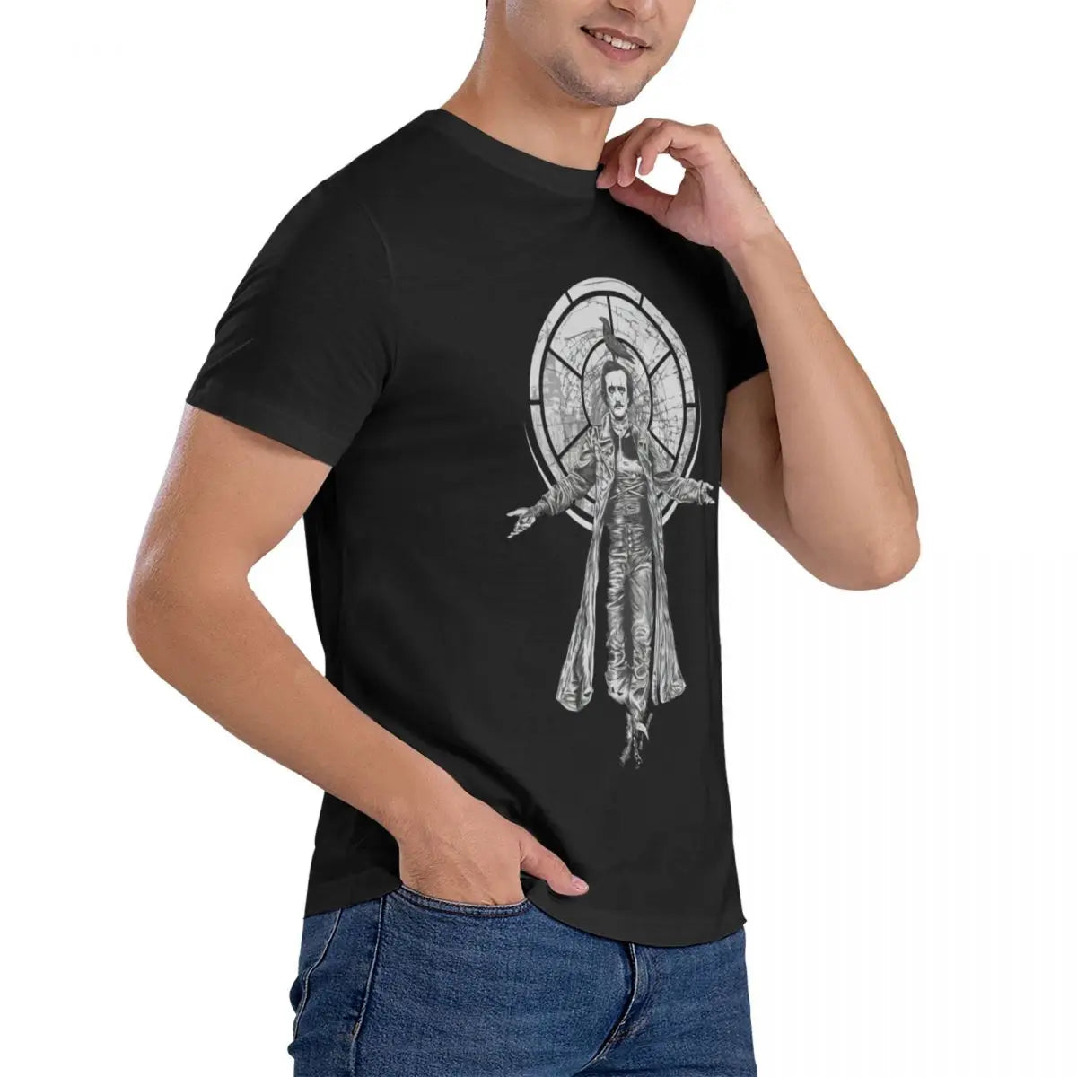 Edgar Allan Poe Inspired T-Shirt – Men's Oversized Crew Neck Cotton Tee, Short Sleeve, Unique Print, Perfect Gift Idea - Premium tee from Lizard Vigilante - Just $23.88! Shop now at Lizard Vigilante