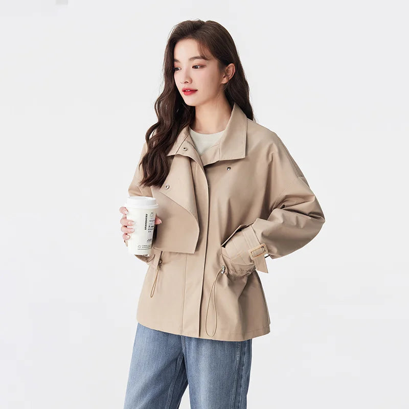 2024 Semir Women's Autumn Windbreaker – Loose Fit Solid Color Waist-Tie Casual Coat | All-Match Outerwear with Pockets - Premium  from Lizard Vigilante - Just $99.88! Shop now at Lizard Vigilante