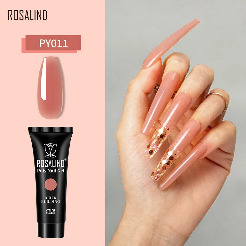 ROSALIND Poly Nail Gel Semi Permanent Acrylic Nail Art Hybrid Varnishes Poly Crystal  Nail Polish Top Base Coat Need UV/LED Lamp