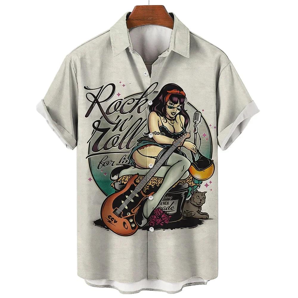 Rock & Roll Guitar Beauty Printed Shirt 3D Digital Printing Men's Casual S-6XL - Lizard Vigilante