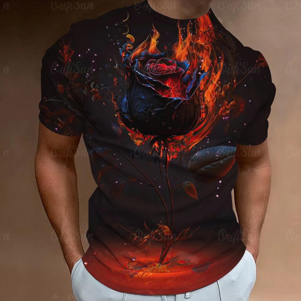 Fashion Men's T-Shirt 3D Flower Print Short Sleeve Tops Street Casual Rose T Shirt Streetwear Oversized Tee Shirt Men Clothing - Premium t-shirt from Lizard Vigilante - Just $23.99! Shop now at Lizard Vigilante