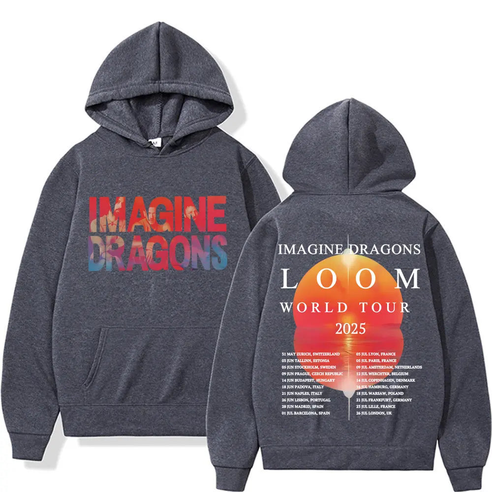 Imagine Dragons World Loom Tour 2025 Print Hoodie Men Women Vintage Hip Hop Streetwear Sweatshirt
