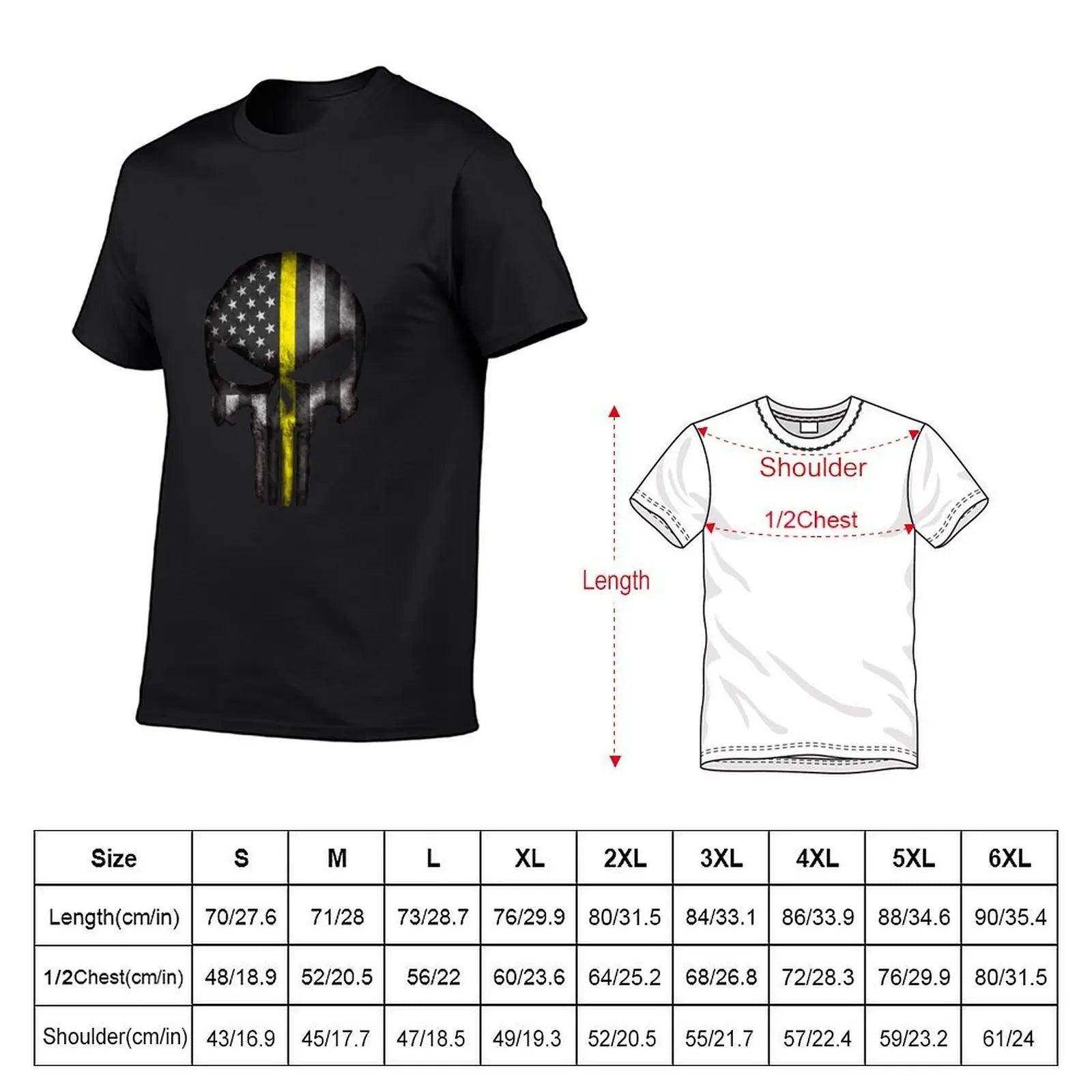 Thin Yellow Line Skull T-Shirt Summer Top Aesthetic Clothing Mens Graphic T-Shirts Pack - Lizard Vigilante