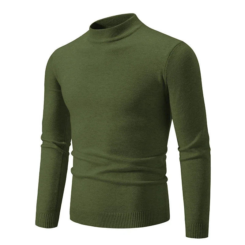 New Sweatwear Men's Half Neck Basic Solid Color Sweaters Round Neck Elastic Pullovers Warm Autumn Knitted Oversized Sweater Men - Premium  from Lizard Vigilante - Just $22.99! Shop now at Lizard Vigilante