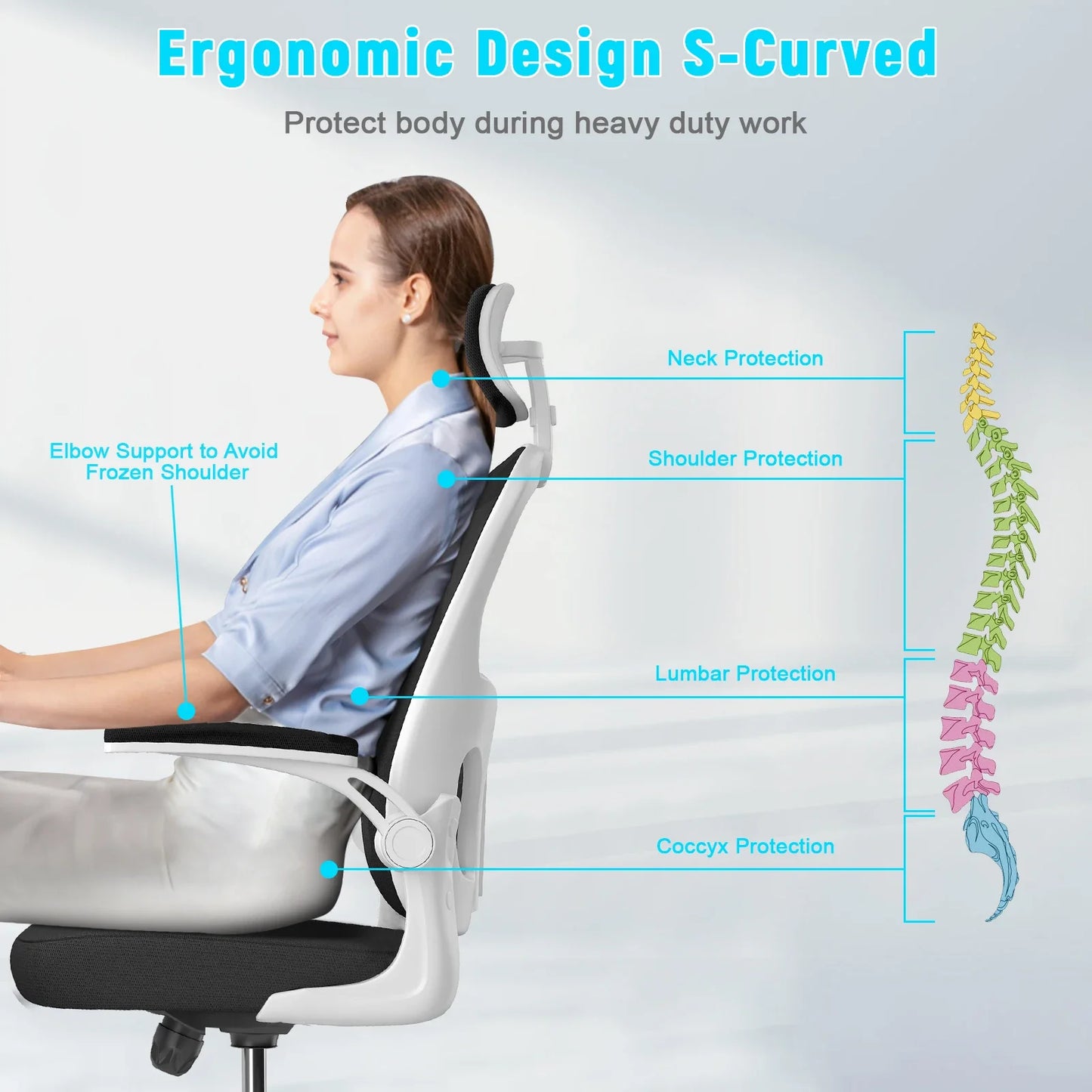Ergonomic Office Chair, Liftable High Back Gaming Chair with Lumbar Support, Swivel Desk Gaming Chair Seat Depth Adjustable