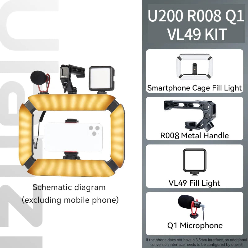 Ulanzi U200 Smartphone Video Rig with LED Ring Light – 2-in-1 Cold Shoe Mount for Microphone, Perfect for TikTok, YouTube, and Vlogging - Premium ring light from Lizard Vigilante - Just $87.99! Shop now at Lizard Vigilante