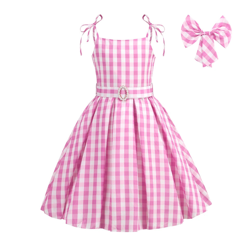 Barbie Movie Costume Girls Princess Cosplay Clothes Children Pink Plaid Dress Halloween Carnival Kids Party Wear 2-10 Years - Premium Cosplay Costumes from Lizard Vigilante - Just $18.99! Shop now at Lizard Vigilante