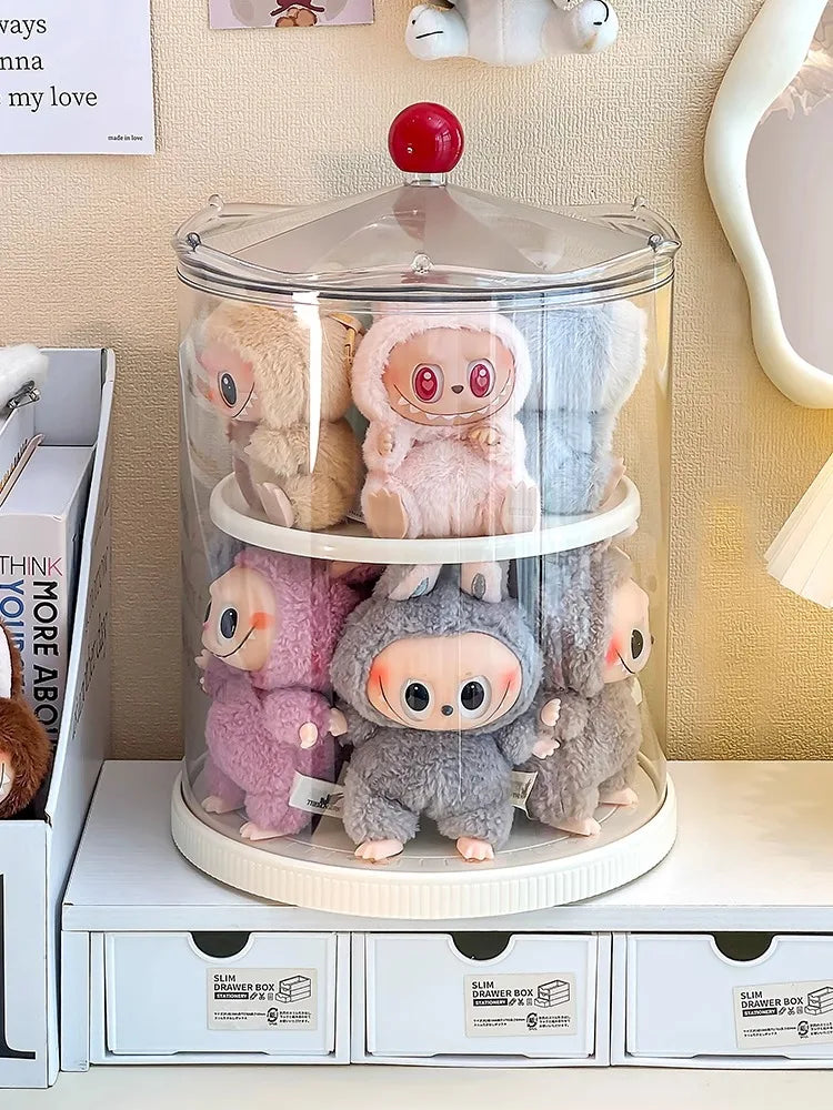Labubu Rotating Display Box, Transparent Acrylic, Plush Doll Hand-Made Dust-Proof Labubu Pendant Storage Box.