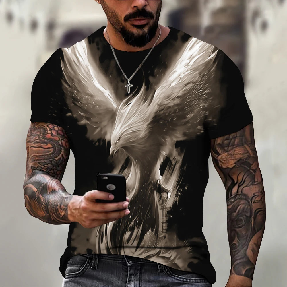 Summer Men's T-shirts 3d Phoenix Print Graphic Short Sleeve Tops Fashion Hip Hop Tees Men Oversized T shirt Vintage Men Clothing - Premium T-Shirt from Lizard Vigilante - Just $23.99! Shop now at Lizard Vigilante