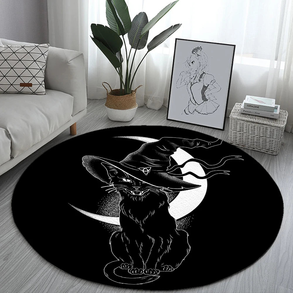 Satanic Cat & Impaled Throne Round Rug: Your Next Cult Classic Floor Decor
