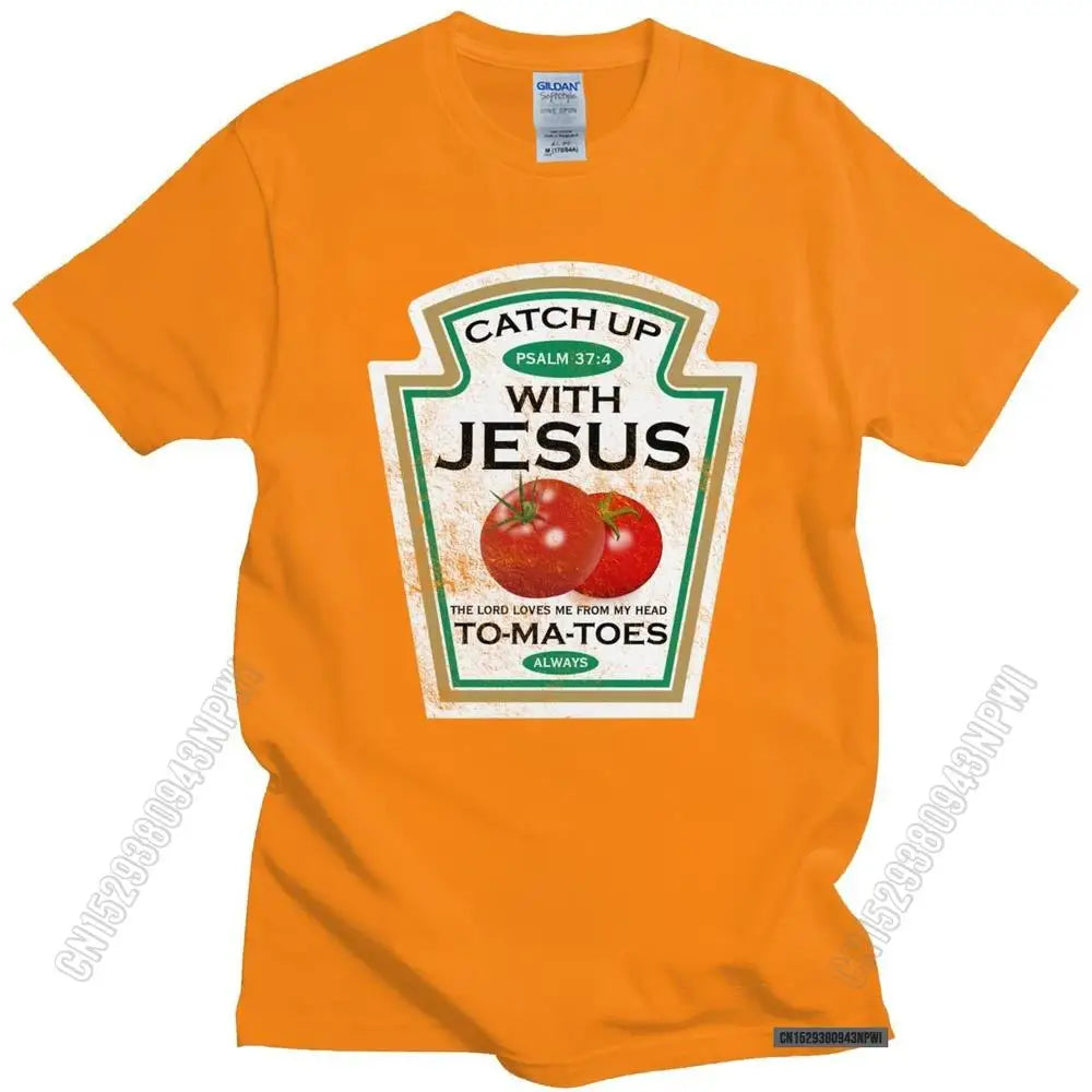 Crucify Your Cravings: The 'Catch Up With Jesus' Vegan Tomato T-Shirt - Premium t-shirt from Lizard Vigilante - Just $23.88! Shop now at Lizard Vigilante