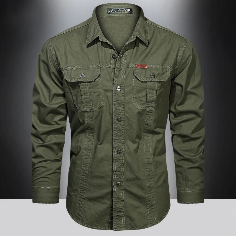 New Autumn Long-Sleeve Multi-Pocket Button-Down Shirt - Premium Long-sleeve shirt from Lizard Vigilante - Just $38.88! Shop now at Lizard Vigilante