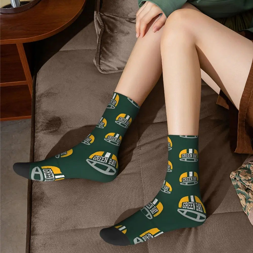 Green Bay Helmet Vintage Crew Socks for Men – Casual Gift - Premium socks from Lizard Vigilante - Just $22.88! Shop now at Lizard Vigilante