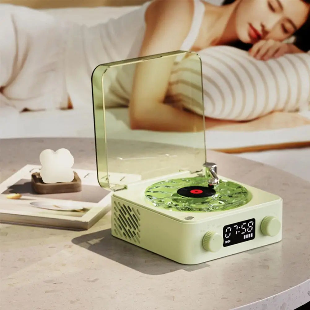 Turntable Bluetooth Speaker With LED Ocean Clock,Hi-Fi Mood Light Audio System For Home Decor & Birthday Gifts