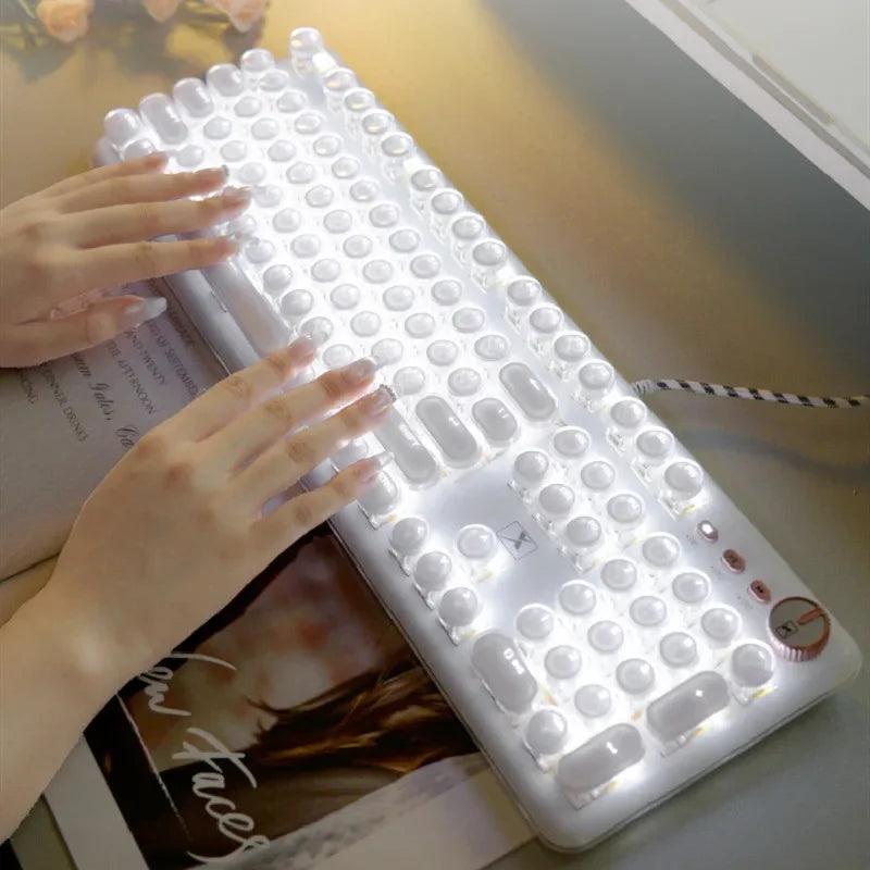 Crystal Ice Mechanical Keyboard Full Transparent Punk Nearly Invisible Wired Keyboard White Light Blue Axis Knob Version Punk Single Keyboard - Lizard Vigilante