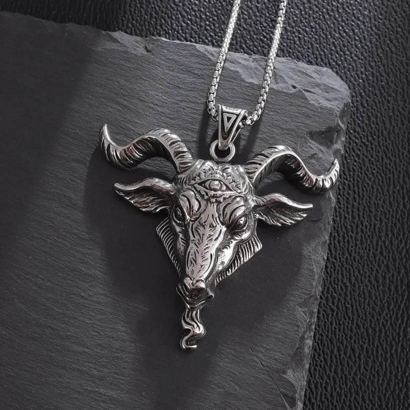 Vintage Lucifer Demon Ram Necklace – Gothic Satanic Pendant for Men – Eye of Truth Punk Party Jewelry - Premium pendant from Lizard Vigilante - Just $16.66! Shop now at Lizard Vigilante