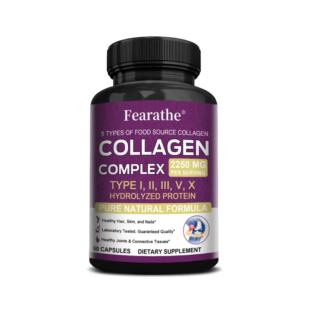 Multi-Collagen Capsules for Men and Women - Hydrolyzed Type I II III V X for Skin, Hair, Nails, Bones, Joints, Nutrition