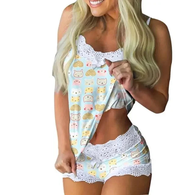 Sexy Sleepwear Set Women Lingerie Set Lace Underwear Cami Vest Shorts Sleeveless Camisole Shorts 5XL Nighties Pajamas - Premium  from Lizard Vigilante - Just $11.99! Shop now at Lizard Vigilante