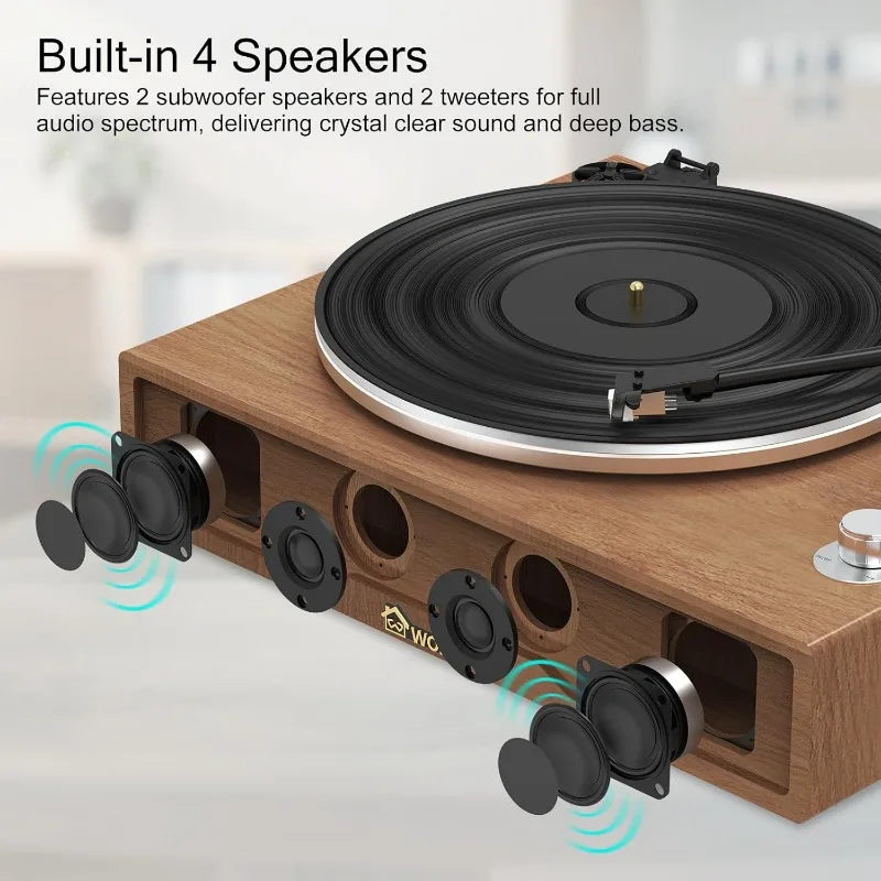 Hi-Fi Stereo Turntable Vinyl Record Player, Bluetooth Input/Output, Belt Drive, 2-Speed with Adjustable - Premium  from Lizard Vigilante - Just $406.99! Shop now at Lizard Vigilante