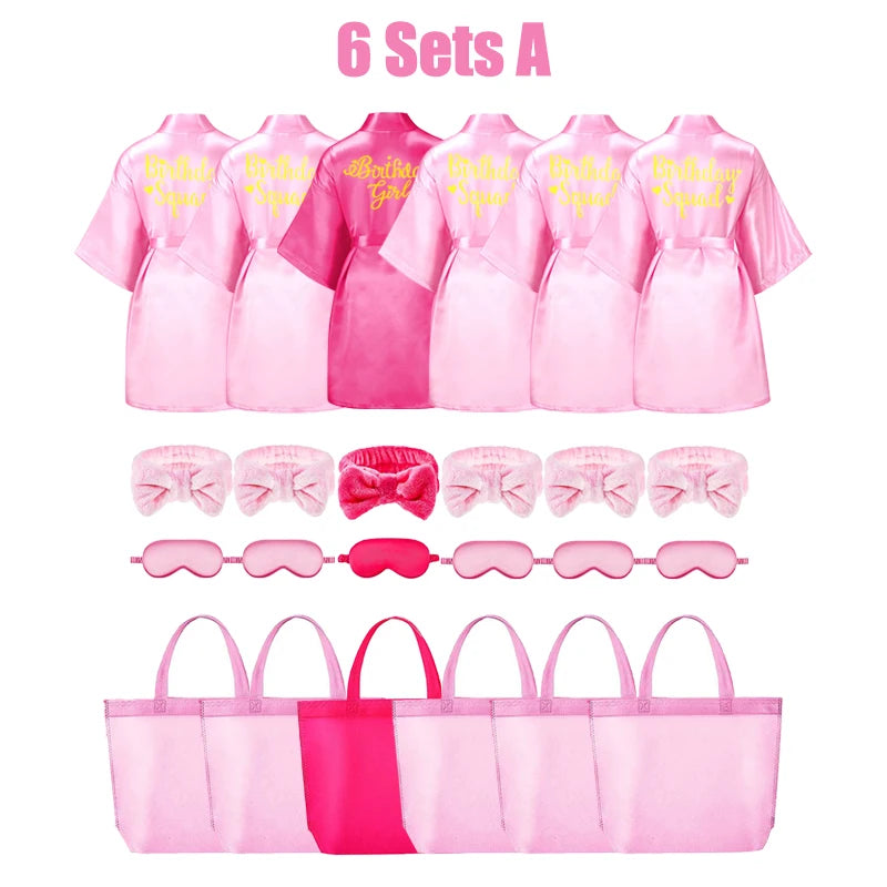 6/10/12 Set Birthday Squad Robes Spa Party for Girls Kimono Satin Spa Robes Child Party Favors for Kids Birthday Hot Pink Party - Premium  from Lizard Vigilante - Just $111.99! Shop now at Lizard Vigilante