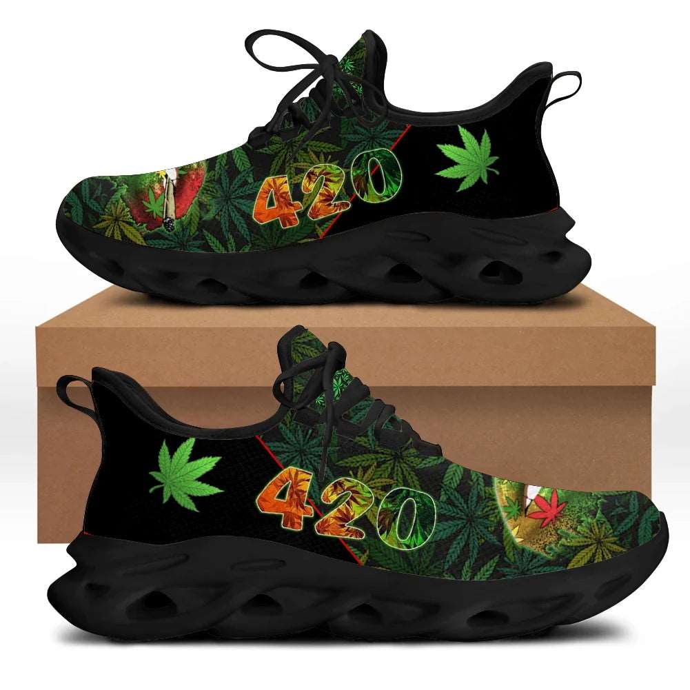 420 Green Weed Marijuana Pot Leaves Design Womens Shoes Athletic Running Mesh Breathable Casual Sneakers Lace Up Walking Footwear Zapatos - Lizard Vigilante