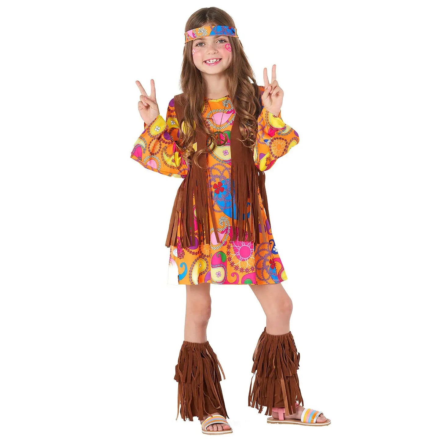 Children's Disco Hippie Dress Set – Vintage Cosplay Costume for Girls Holiday Party & Stage Performance - Premium Cosplay Costumes from Lizard Vigilante - Just $34.88! Shop now at Lizard Vigilante