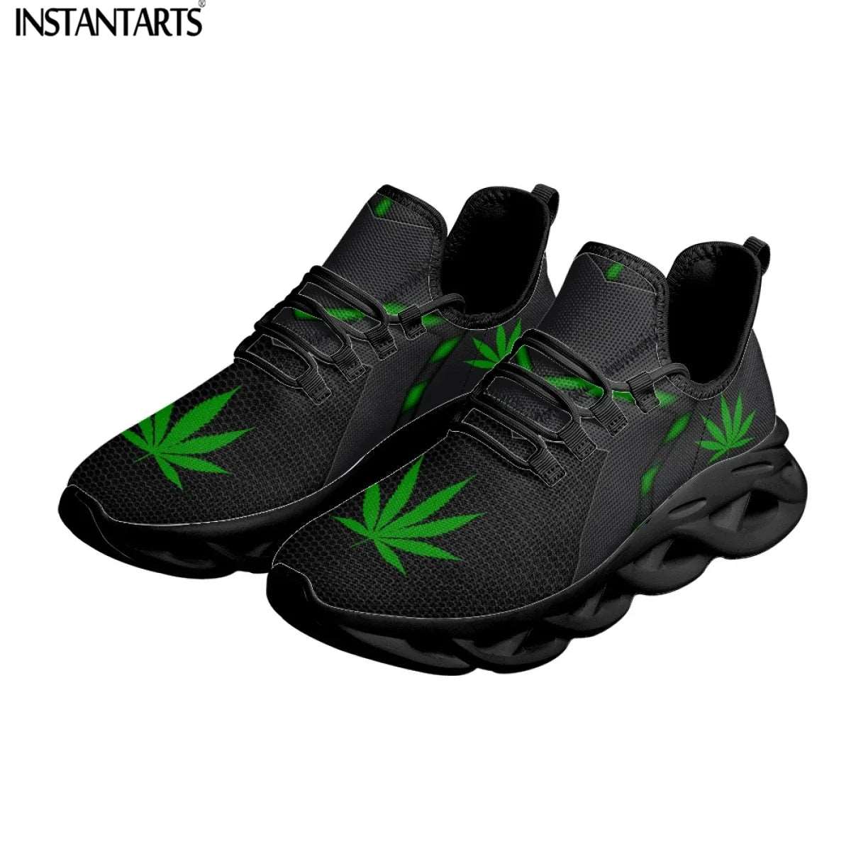 3D Green Weed Leaves Printing Athletic Shoes for Women Breathable Lace Comfort Femme Footwear Platform Sneakers 2024 - Premium shoes from Lizard Vigilante - Just $49.99! Shop now at Lizard Vigilante
